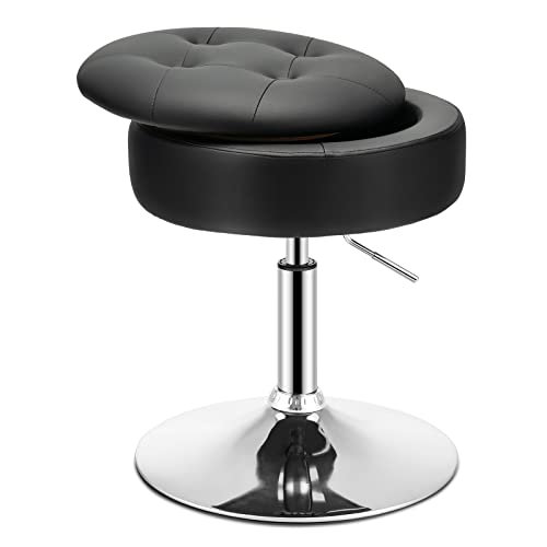 LIFEZEAL Schminkhocker höhenverstellbar 51-66 cm, Sitzhocker 360 ° drehbar, Drehhocker mit Strauraum, runder Bürohocker PU, Arbeitshocker für Schlafzimmer, Wohnzimmer & Büro (Schwarz) von LIFEZEAL