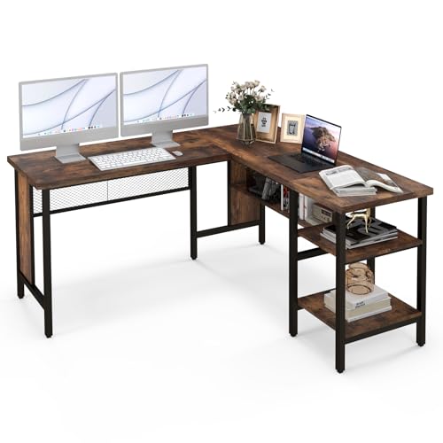 LIFEZEAL Schreibtisch in L-Form, 150 x 140 cm, Eckschreibtisch mit offenem Ablagefach, Computertisch für Arbeitszimmer und Büro, Braun von LIFEZEAL