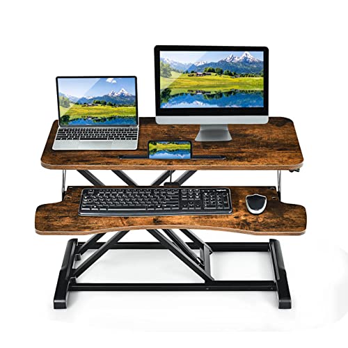 LIFEZEAL Schreibtischaufsatz höhenverstellbar, Stehschreibtisch Aufsatz mit Tastaturablage und Tablet-Halter, ergonomischer Stehpult Aufsatz Schreibtisch, für Monitor oder Laptop (Braun) von LIFEZEAL