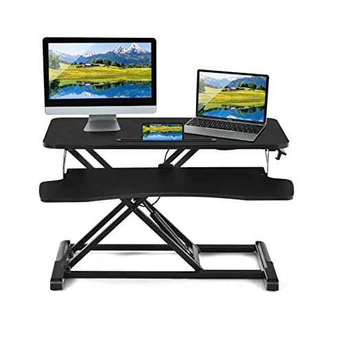 LIFEZEAL Schreibtischaufsatz höhenverstellbar, Stehschreibtisch Aufsatz mit Tastaturablage und Tablet-Halter, ergonomischer Stehpult Aufsatz Schreibtisch, für Monitor oder Laptop (Schwarz) von LIFEZEAL