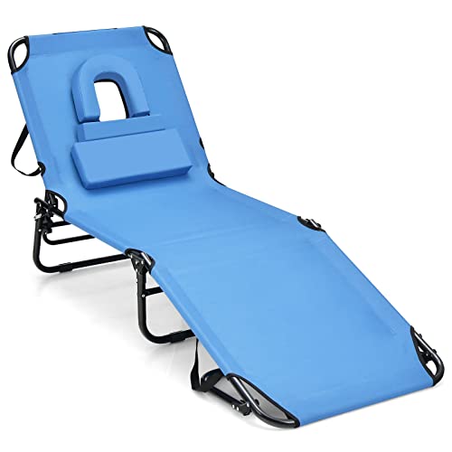 LIFEZEAL Sonnenliege klappbar, Liegestuhl mit Verstellbarer Rückenlehne&Kopfstütze, Gartenliege Ergonomisch 195x65cm, Campingliege aus Oxford-Stoff, Sonnenstuhl 150 kg belastbar von LIFEZEAL