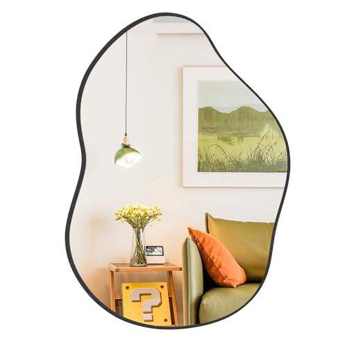 LIFEZEAL Unregelmäßiger Wandspiegel, HD-Spiegel Metallrahmen, Hängespiegel Wandmontage, Dekorativer Spiegel für Eingang, Badezimmer & Schlafzimmer (Schwarz) von LIFEZEAL