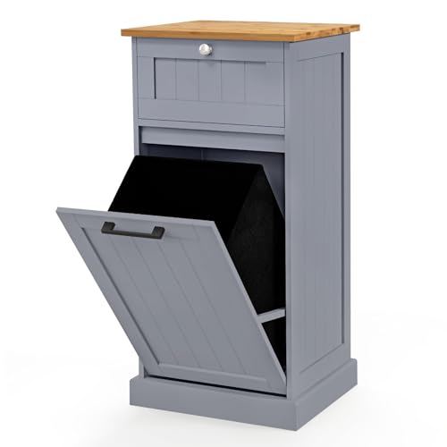 LIFEZEAL Wäscheschrank, Badezimmerschrank mit Schublade & Wäschebox, Wäschetruhe Wäschesammler mit neigbarer Tür, Wäschekorb für Badezimmer, 40 x 37 x 82 cm (Grau) von LIFEZEAL