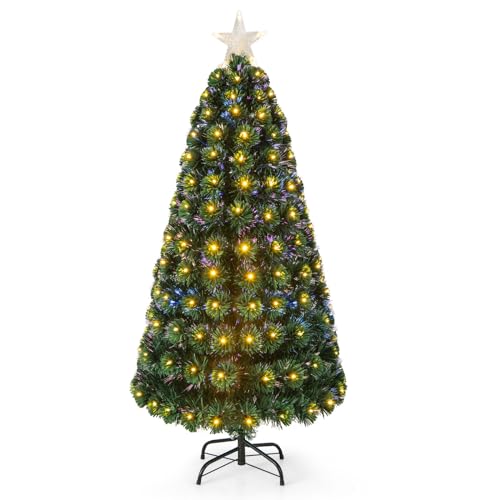 LIFEZEAL Weihnachtsbaum mit LED, Christbaum PVC mit 170 LED-Leuchten, Verschneiter Kunstbaum mit 8 Lichteffekten, Künstlicher Tannenbaum mit Metallständer, Grün (150cm) von LIFEZEAL