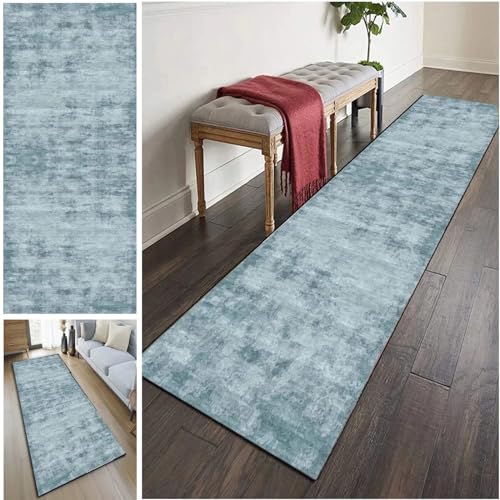 LIFFMallJC Teppichläufer rutschfest Flur 100×550cm, Modernes Simplicity Blau Küchenteppich Waschbar Meterware Schlafzimmer Korridor Teppich Lang von LIFFMallJC