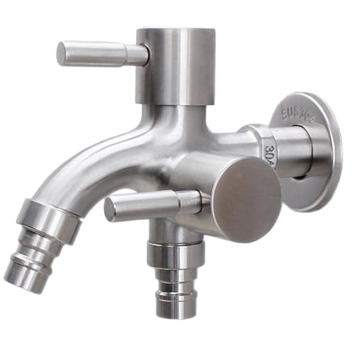 LIFKICH Edelstahl Wasserhahn mit Doppelventil Verlängerter Auslauf Schnellöffnend Multifunktionaler Wasserhahn für Waschmaschine Mop Pool Kompatibel mit Meisten Haushaltsanschlüssen von LIFKICH