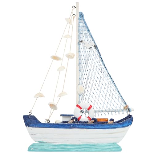 LIFKICH Mediterranes Segelschiff Modell aus Holz mit Muschel dekor Stabiles Desktop segelboot für Büro Wohnraumdekoration Detailreich Gearbeitet Langlebig und Farbbeständig Meeresdekor von LIFKICH