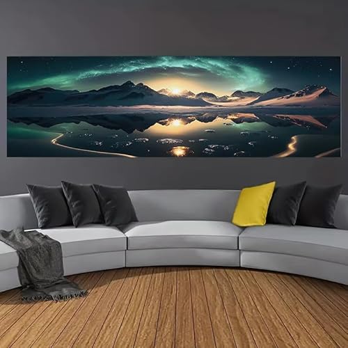 LIFKNVN Große Leinwanddrucke XXL Schneeberge und Fluss Wandbilder Wohnzimmer Sternenhimmel, Sonne Naturlandschaftsmalerei (10x30cm/Ohne Rahmen) von LIFKNVN