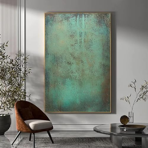 LIFKNVN Große Wandkunst mit grüner Textur, grünes abstraktes Gemälde, grünes minimalistisches Gemälde auf Leinwand, moderne Wandkunst für Wohnzimmer-Wanddekoration, 70 x 100 cm, ohne Rahmen von LIFKNVN