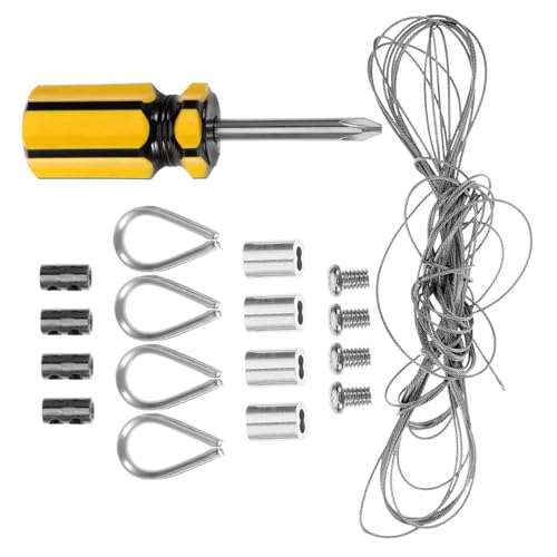 LIFKOME 1 Satz Drahtseil Kit für Gartenzaun Seilset mit Quetschhülsen und Klemmen Robust und Rostfrei Installieren für Dekorative Anwendungen und Aufhängungen von LIFKOME