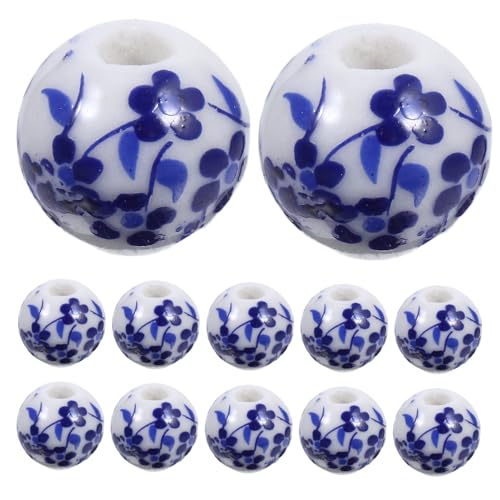 LIFKOME 100 Stück Porzellan Keramikperlen mit Großem Blaue Blumen Muster Robuste DIY Schmuck Spacer Perlen für Armbänder Halsketten Handgefertigte Bastelmaterialien von LIFKOME