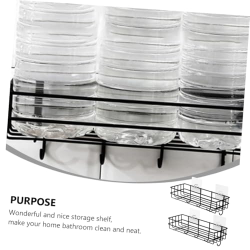 LIFKOME 2 Stück Eisen Wandregal mit Haken Nagelfreier Bad Organizer Ablagekorb für Badezimmer Küche Stabil und Einfach zu Montieren Schwarz von LIFKOME