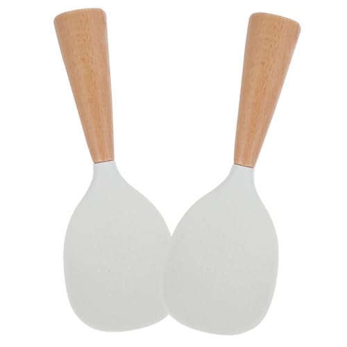 LIFKOME 2 Stück Hitzebeständiger Stehender Reislöffel mit Ergonomischem Holzgriff Rutschfest Langlebiges Silikon Antihaftbeschichtet Selbststehend für Sauberes Servieren für Reis und von LIFKOME