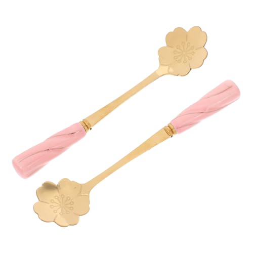 LIFKOME 2 Stück Kaffeelöffel Goldfarbene Blütenform Teelöffel für Kaffee Dessert Stab Rührlöffel Multifunktional Robust Leicht zu Reinigen Elegant Design von LIFKOME