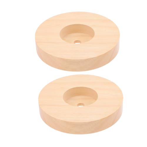 LIFKOME 2 Stück Massiver Holz Lampenfuß Rund Stabile Tischlampe Sockel Vorgebohrte für Kabeldurchführung Ersatz für Nachttischleuchte Einfache Montage von LIFKOME