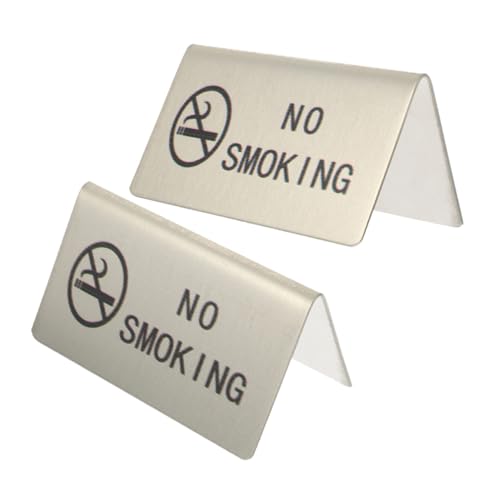 LIFKOME 2 Stück No Smoking Tischschild Edelstahl Modernes Minimalistisches Rauchen Verboten Warnschild für Hotel Büro Restaurant Klare Englische Mitteilung Elegante Tischaufsteller von LIFKOME