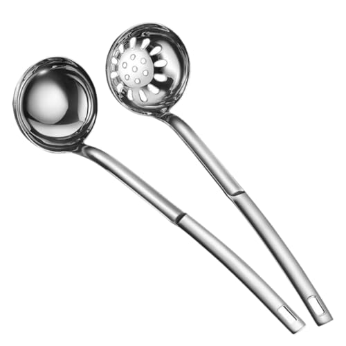 LIFKOME 2 Stück Teiliges Suppenlöffel und Sieblöffel mit Langem Griff Hitzebeständig Ergonomisch zum Servieren und Kochen von Hot Pot und Suppen Spülmaschinengeeignet Langlebig von LIFKOME