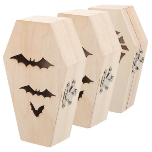 LIFKOME 3 Stück Teiliges Halloween Holzschatulle Fledermaus Kastenform Vintage Schmuckbox für Ringe und Ohrringe Dekorative Geschenkbox für Partys und Feiertage von LIFKOME
