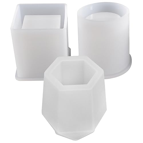 LIFKOME 3 Stück Teiliges Silikon Stifthalter Gießform Kleine Runde Quadratische DIY Epoxidharz Formen Leicht und Langlebig für Kreative Handwerksprojekte und Personalisierte Stifthalter von LIFKOME