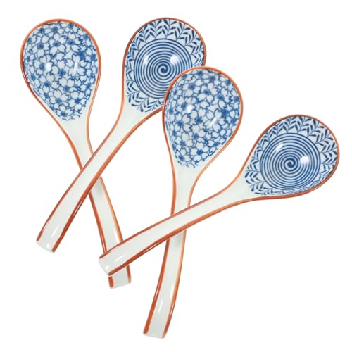 LIFKOME 4 Stück Keramik Suppenlöffel Lange Griffe Hitzebeständig Retro Stil Kleine Esslöffel für Suppe Brei Asiatische Küche Elegantes Tischgeschirr von LIFKOME