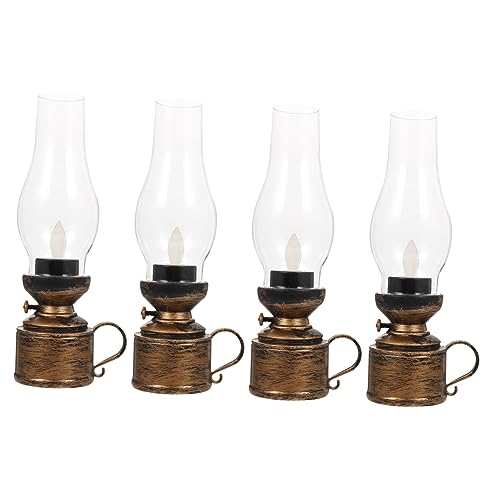 LIFKOME 4 Stück Led-öllampe Geführte Laternen Hochzeitskerze Öllampen Aus Glas Festival-led-lampenschmuck Vintage Petroleumlampe Kerosin-laterne Dekorkerzen Klassisch Notfallfoto Plastik von LIFKOME