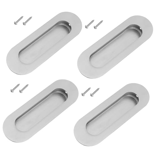 LIFKOME 4 Stück Teiliges Edelstahl Eingelassene Ovale Griffmulden für Möbel Küchenschränke Langlebige Versenkte Griffmulde für Schranktüren und Kommodenschubladen Silberne Oberfläche von LIFKOME