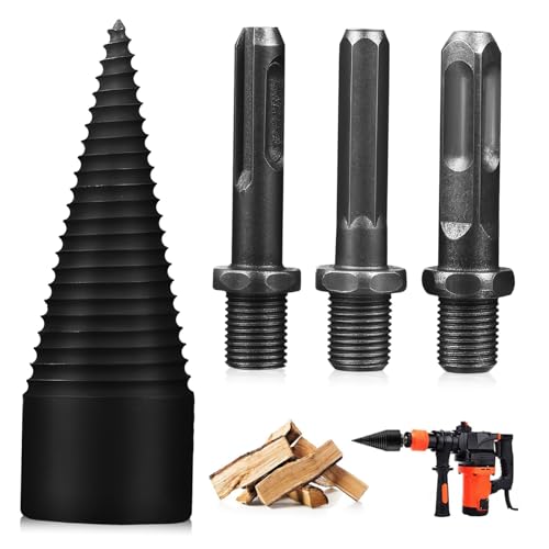 LIFKOME 4 Stück Teiliges Holzspalter Bohrer aus Hartstahl mit Adapter Verbindungsstangen Vielseitig Einsetzbar für Brennholzspalten Einfache Installation Kompakt und Tragbar für Haushalt von LIFKOME