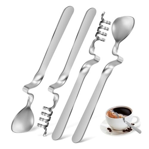 LIFKOME 4 Stück Teiliges Honiglöffel Edelstahl mit Spiral Rundkopf Vielseitig als Kaffee Tee Marmeladen Dessertlöffel Verwendbar Rostfrei und Langlebig für Zuhause von LIFKOME