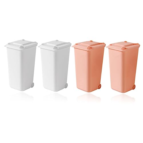 LIFKOME 4 Stück Teiliges Mini Desktop Abfalleimer mit Deckel Kompakter Praktischer Papierkorb für Schreibtisch und Büro Geruchsdicht in Weiß und Rosa Platzsparender Aufbewahrungsbehälter von LIFKOME