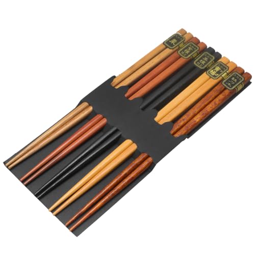 LIFKOME 5 Paare Holzstäbchen Set Japanische Stil Wiederverwendbare Essstäbchen aus Naturholz für Zuhause und Restaurant Eckig Design von LIFKOME