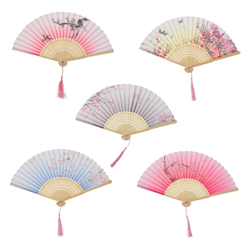 LIFKOME 5 Stück Faltfächer Muster Fan Handheld-Falten retro zusammenklappbarer Handheld Fan im japanischen Stil Handventilator Handfächer im japanischen Stil Tragbarer Lüfter Holz von LIFKOME