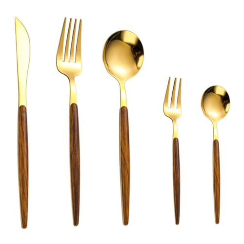 LIFKOME 5 Stück Teiliges Besteckset Edelstahl mit Holzgriff Goldfarbenes Messer Gabel Löffel Set für Zuhause Modernes Western Design Langlebig und Pflegeleicht Stilvolles Tischbesteck LIFKOME 5 Stück Teiliges Besteckset Edelstahl mit Holzgriff Goldfarbenes Messer Gabel Löffel Set für Zuhause Modernes Western Design Langlebig und Pflegeleicht Stilvolles Tischbesteck von LIFKOME