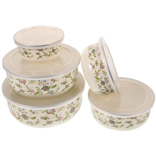 LIFKOME 5Stücke Teiliges Emaille Schüssel mit Deckel Frischhaltende Salatschüsseln Vielseitig Einsetzbare Servierschalen und Aufbewahrungsschalen für Küche und Kühlschrank von LIFKOME