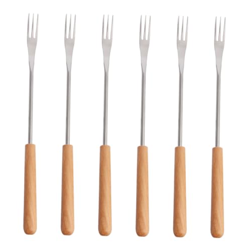 LIFKOME 6 Stück Teiliges Fondue Gabel aus Edelstahl mit Hitzebeständigem Holzgriff für Schokoladenfondue Dessert Käsefondue Picknick Camping Küchenzubehör von LIFKOME