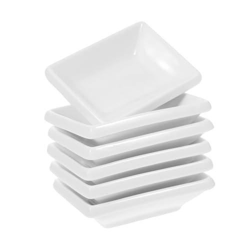 LIFKOME 6 Stück Teiliges Pure Weiße Keramik Sauce Dipschalen Rechteckig Robust und Kratzfest Japanischer Stil Snack und Gewürzschalen für Sojasauce und Dips Vielseitiges Wiederverwendbar von LIFKOME
