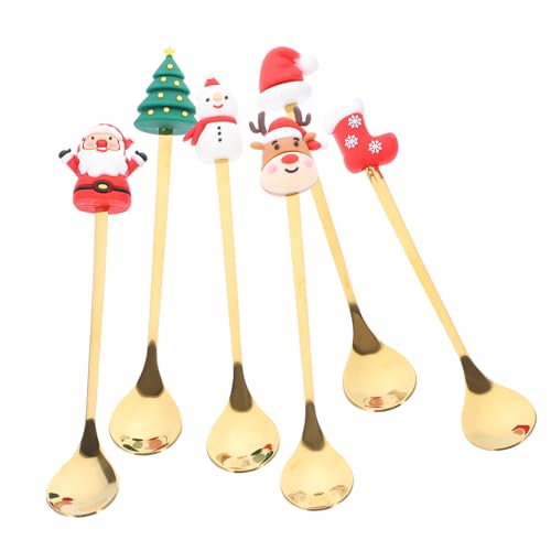 LIFKOME 6 Stück Teiliges Weihnachtsrührlöffel aus Metall Feine Politur Langstielig für Kaffee Desserts und Getränke Komfortabel Vielseitig für Zuhause Hotel Festliches in Roter Box von LIFKOME