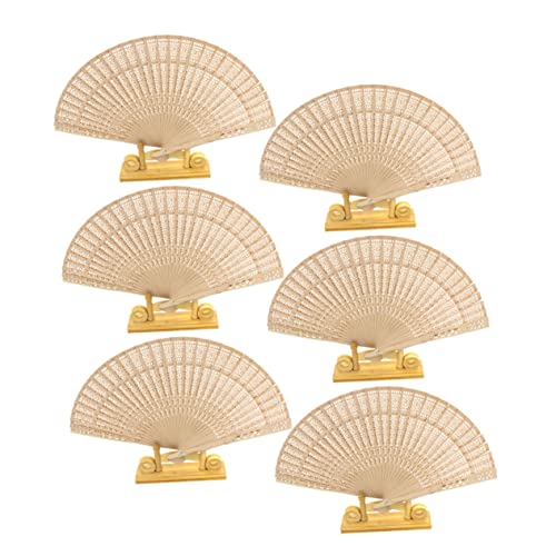 LIFKOME 6 Stück Vintage Klappbare Holzhandventilatoren mit Hohlmuster Faltbare Tanzfächer aus Holz Beige für Hochzeiten und Festlichkeiten von LIFKOME