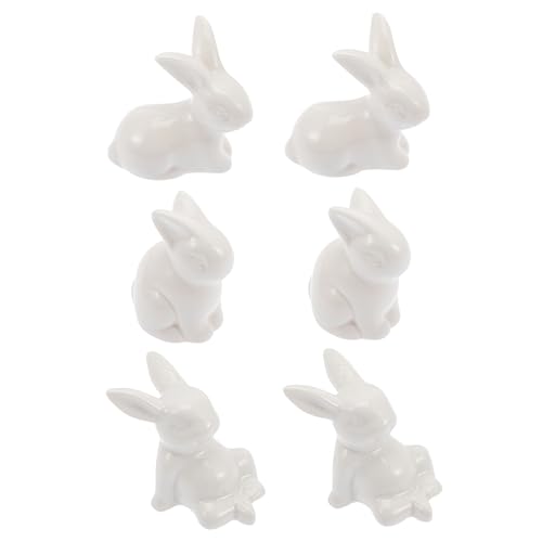 LIFKOME 6st Osterhase Hasen-skulpturen Kaninchenfigur Aus Porzellan Ostergeschenke Für Kinder Mini-Hasen-statuen Miniatur-kaninchenfigur Hasenfigur Partybedarf Weiß Kleine Tiere Keramik von LIFKOME