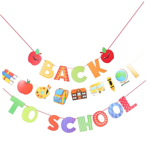 LIFKOME Buntes Back To School Banner Set mit Papierapfel Buch und Schulbus Leichte Montage Wiederverwendbar Motivierende Klassenzimmerdekoration für Einschulungsfeiern und von LIFKOME