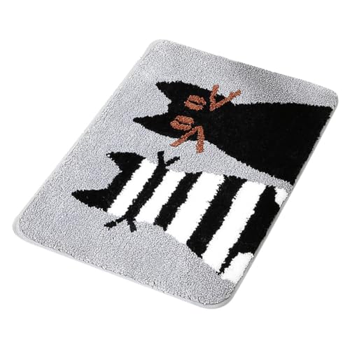 LIFKOME Cartoon Katzen Badteppich Mikrofaser Badematte rutschfest Wasserabsorbierend Weicher Shaggy Teppich für Badezimmer Dusche Bodenmatte von LIFKOME