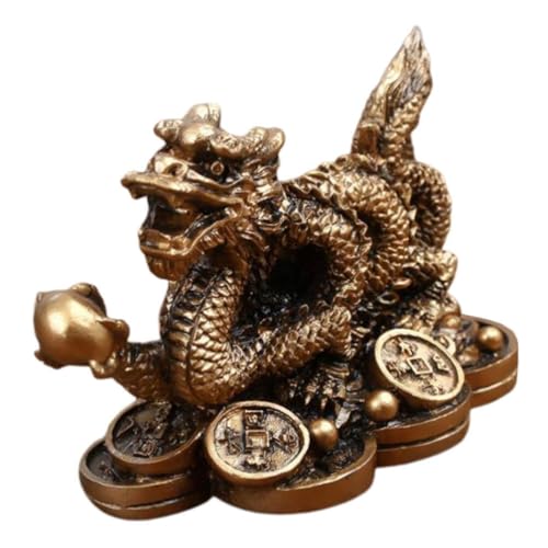 LIFKOME Chinesische Sternzeichen-Drachenstatue Fengshui-Drachen-Ornament 2024 Jahr des Drachen-Maskottchens Skulptur Neujahrsdekoration Hellbraun von LIFKOME