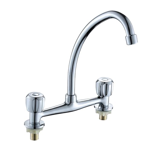 LIFKOME Doppel Loch Wasserhahn Waschbeckenarmatur Kupfer mit Drehfunktion Heiß und Kaltwasser Mischbatterie für Badezimmer und Küche Einfache Bedienung und Installation von LIFKOME
