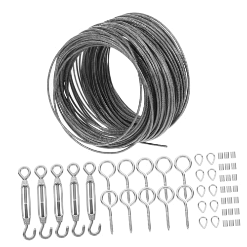 LIFKOME Edelstahl Drahtseil mit Spannwerkzeug Rostfrei Korrosionsbeständig für Outdoor Lichterketten Hängematten und Garten Langlebiges Drahtseil Kit für Decken und Wandmontage von LIFKOME