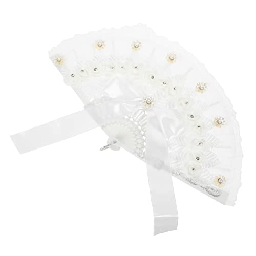 LIFKOME Eleganter Handfächer Spitze mit Blumenmotiven Handgefertigt für Hochzeiten Partys Bühnenaufführungen Vintage Fächer mit Quaste zur Dekoration von LIFKOME