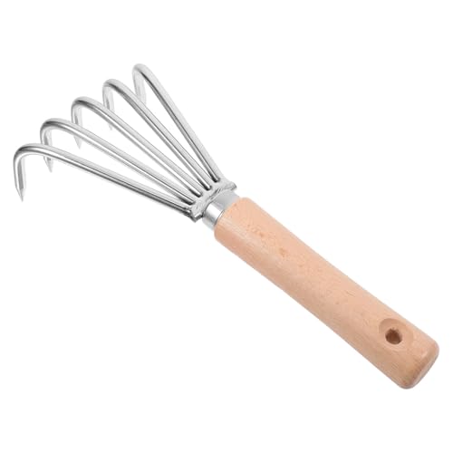 LIFKOME Handrechen Klein mit Holzgriff Robuster Gartenkultivator Rechen zum Lockern und Belüften von Erde Kompakt und Tragbar für Garten Strandarbeiten von LIFKOME