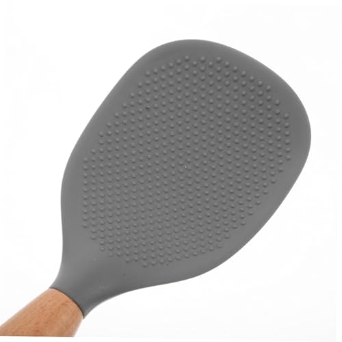 LIFKOME Hitzebeständiger Silikonbeschichteter Reislöffel mit Kühlendem Holzgriff Antihaftbeschichtet und Stehend Vielseitig für Küche und Reiskocher zum Servieren von Reis und Speisen von LIFKOME