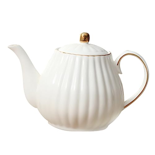 LIFKOME Kaffeetasse Teekanne aus Keramik Bone China Keramik Teekanne Porzellan- Kaffeekanne handgefertigt Wasserbehälter Wassertopf Teekanne mit Goldrand empfindlich Tee Set Spender Weiß von LIFKOME