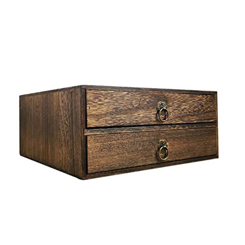 LIFKOME Kleine Aufbewahrungsbox aus Holz mit Schubladen Typ wenig tief 2 Schichten Schrank Schreibtisch Organizer für Zubehör Braun, 25,5 x 24,5 cm (59RU18UOET33SNLC0Y71DIH) von LIFKOME