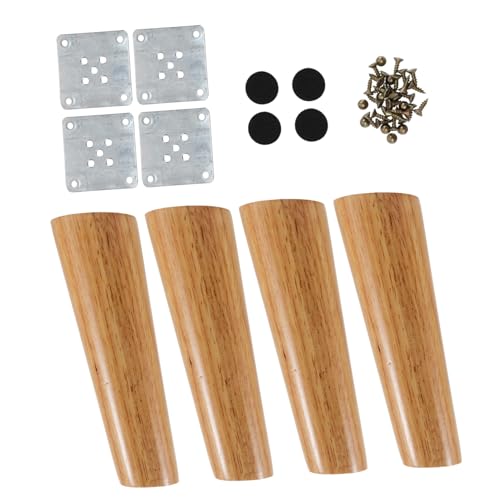 LIFKOME Möbelfüße Holz Echtholz Eiche Schräg Tischbeine mit Montageplatten Schrauben Pads Möbelbeine Ersatz für Sofa Schrank Couch Kommode Tv Schreibtisch von LIFKOME
