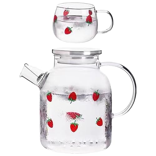 LIFKOME Glaswasserkrug Mit Tasse Borosilikatglas Wasserkaraffe Durchsichtige Kaltwasserflasche Für Saft Heißes Und Kaltes Wasser Haushaltsbedarf von LIFKOME